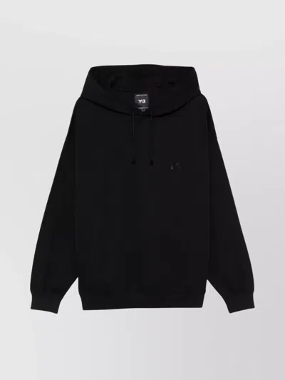 Y-3 Cotton Logo Hoodie Drawstring Hood In Black