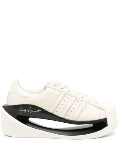 Y-3 Cream White And Black Leather Sneakers With Signature Monofilament Detail For Women