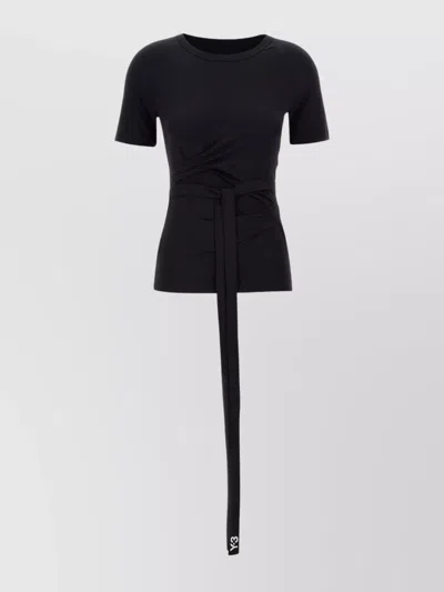 Y-3 CREW NECK T-SHIRT WITH WAIST TIE AND SIDE STRIPE