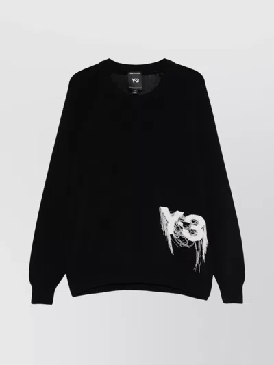 Y-3 Crewneck Sweater With Intarsia-knit And Embroidered Detail In Black
