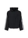 Y-3 Cropped Black Hoodie With Iconic Three-stripes In Blue