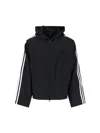 Y-3 Cropped Black Hoodie With Iconic Three-stripes In Blue