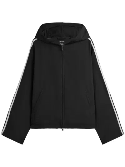 Y-3 Cropped Hooded Sweater With Contrasting Stripes In Black