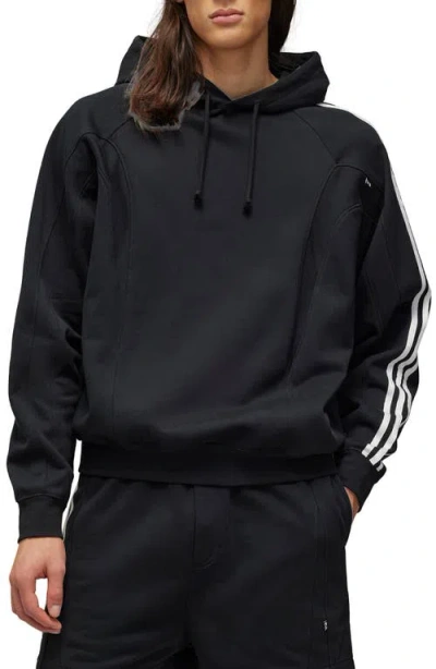Y-3 Y 3 Black Cotton And Recycled Polyester Hoodie With White Raglan Stripes