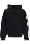 Y-3 Black Cotton And Recycled Polyester Hoodie With White Raglan Stripes In Black (black)