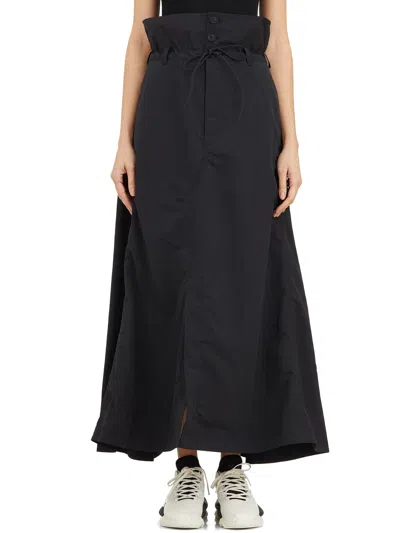Y-3 Feminine Nylon Long Skirt With Front Slit And Waist Details In Black