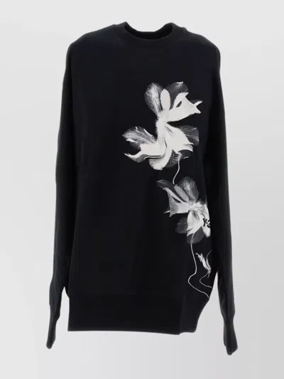 Y-3 Floral Print Crew Neck Sweater In Black