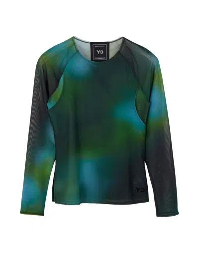 Y-3 Fluid Abstract Pattern Mesh Top In Green
