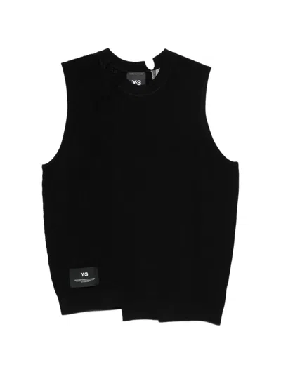 Y-3 Graphic Knitted Vest Perforated Crew Neck In Black