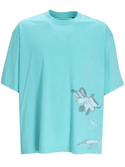 Y-3 Graphic-print Cotton T-shirt In Blue