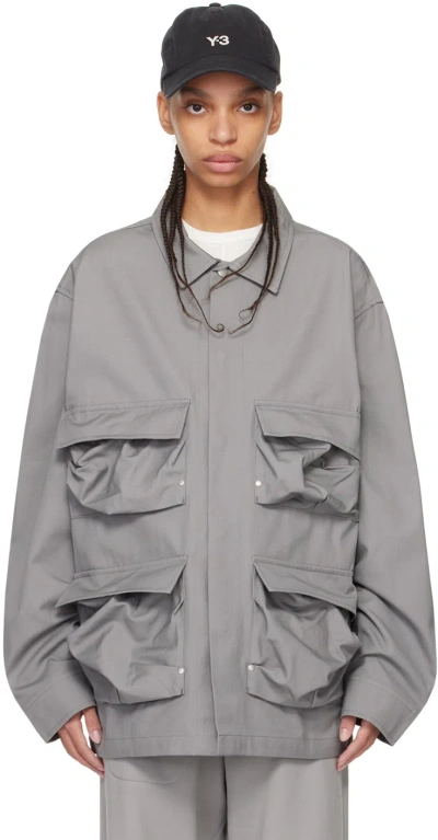 Y-3 Grey Bellows Pocket Jacket In Ch Solid Grey