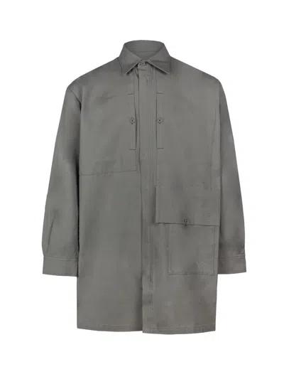Y-3 Gray Cotton Single-breasted Jacket With Logo Print In Metallic
