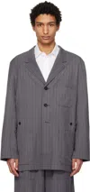 Y-3 Pinstripe-pattern Single-breasted Coat In Gray