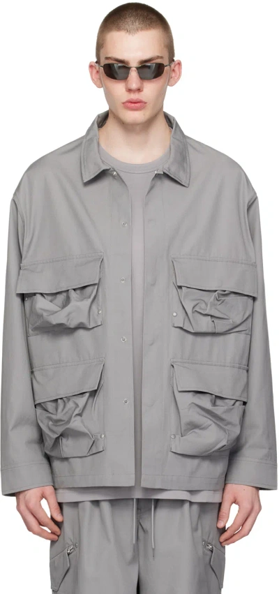 Y-3 Gray Pocket Jacket In Ch Solid Grey