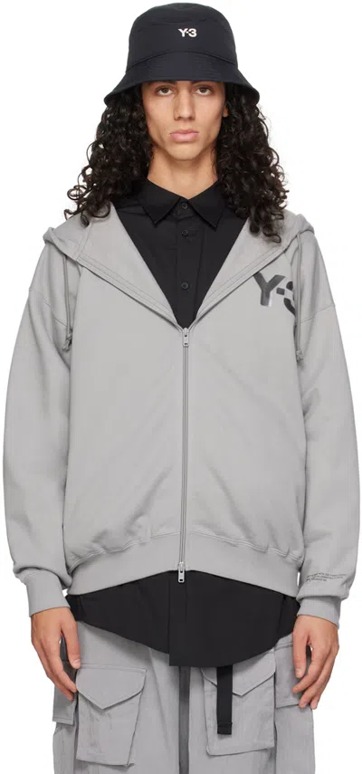 Y-3 Gray Printed-logo Hoodie In Grey