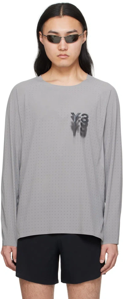 Y-3 Gray Printed Long Sleeve T-shirt In Ch Solid Grey