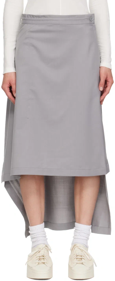 Y-3 GRAY REFINED WOVEN MAXI SKIRT