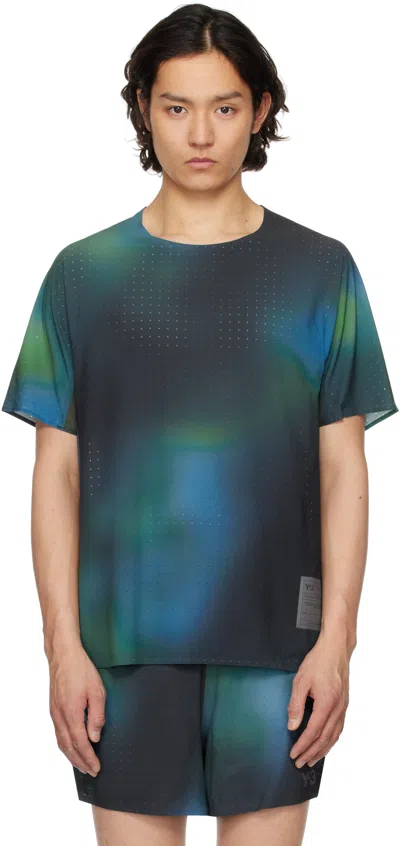 Y-3 GREEN ALLOVER PRINT RUNNING SHORT SLEEVE T-SHIRT