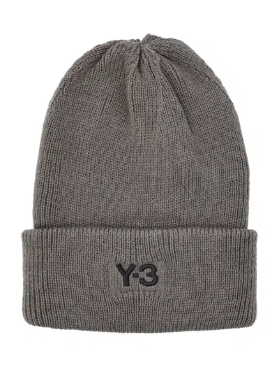 Y-3 Grey Knit Beanie With Embroidered Logo In Brown