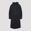 Y-3 Minimalist Black Long Coat With Flap Pockets And Hood In Black