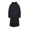 Y-3 Minimalist Black Long Coat With Flap Pockets And Hood In Black