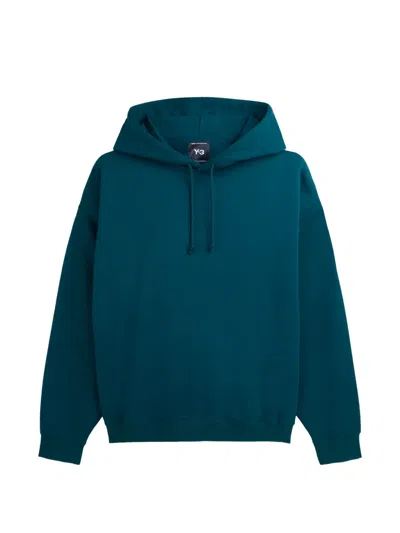 Y-3 Hooded Logo Knit Sweatshirt Relaxed Fit Drawstring Hem In Blue