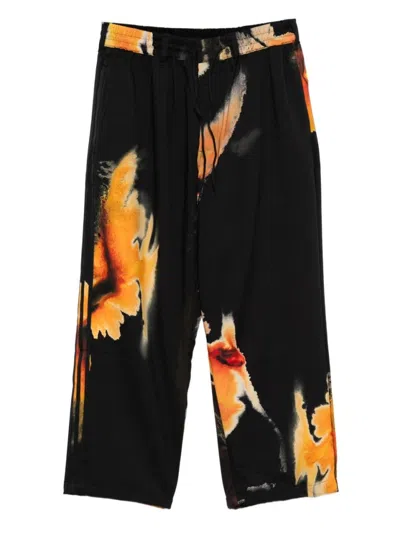 Y-3 JOGGERS WITH ABSTRACT ORANGE PRINT AND SIDE SEAM POCKETS