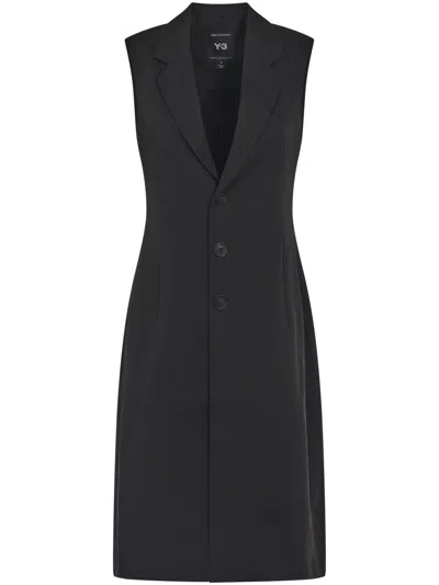 Y-3 Knee-length Sleeveless Dress With Notched Collar In Black