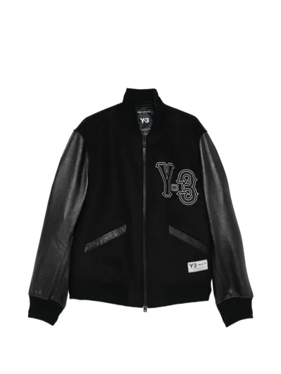 Y-3 Leather-sleeve Embroidered Jacket In Black