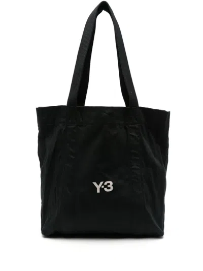 Y-3 Logo Cotton Tote In Black