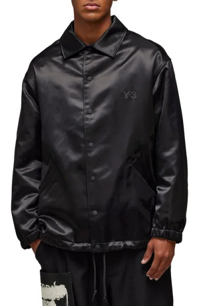 Y-3 Logo Detail Satin Coach Jacket In Black