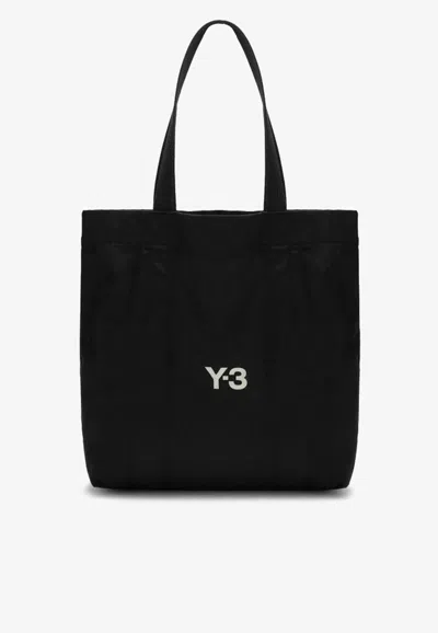 Y-3 Logo Embroidered Canvas Tote Bag In Black