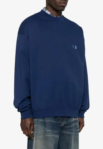 Y-3 Logo Print Crewneck Sweatshirt In Blue