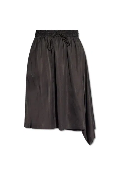 Y-3 Logo-printed Asymmetric-hem Drawstring Draped Skirt In Black