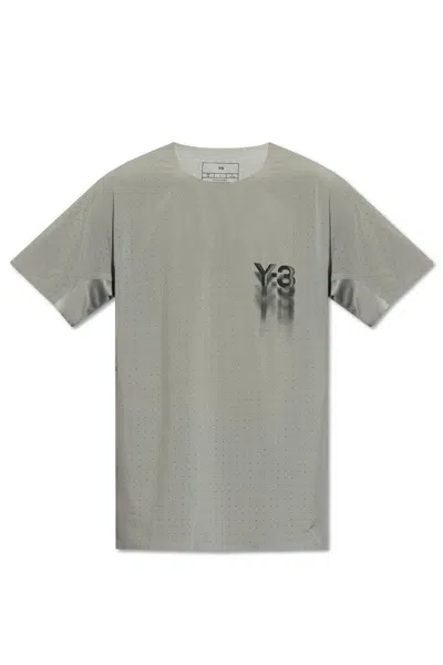 Y-3 Logo Printed Perforated T-shirt In Gray