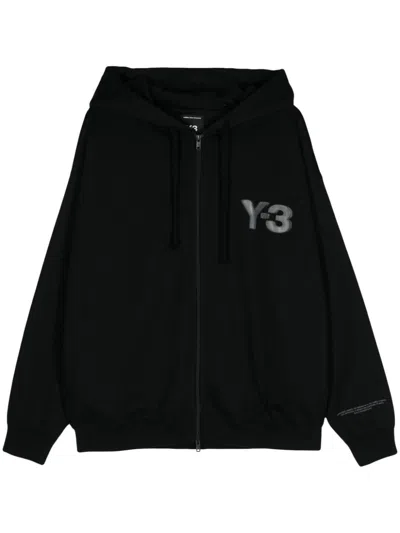 Y-3 Logo Zip Hoodie In Black