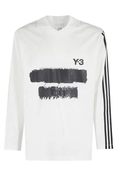 Y-3 Long-sleeve Graphic Logo T-shirt With Pique Collar In White