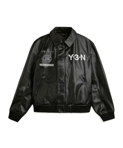 Y-3 Long-sleeved Leather Jacket In Black