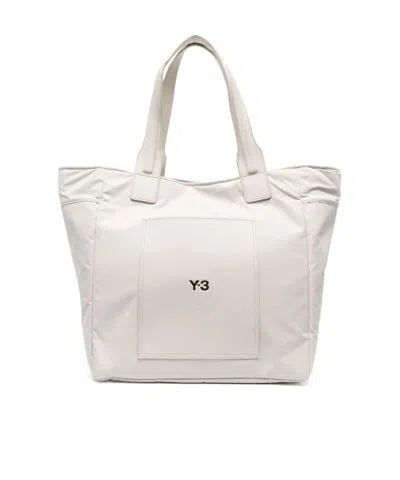Y-3 Lux Logo Printed Large Tote Bag In White
