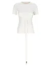 Y-3 Crew Neck T-shirt With Waist Tie And Side Stripe In White/black