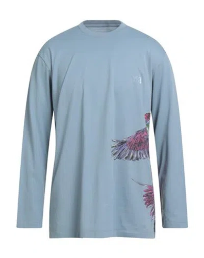 Y-3 Man T-shirt Slate Blue Size L Cotton, Elastane