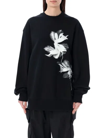 Y-3 Men's Cotton Blend Graphic Sweatshirt With Abstract Floral Print And Logo In Black