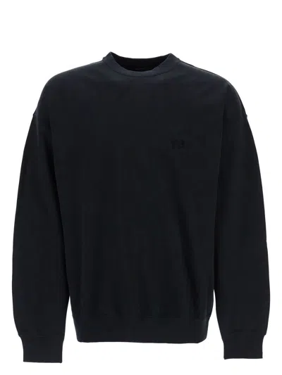 Y-3 MEN'S COTTON CREWNECK SWEATSHIRT WITH TONE-ON-TONE LOGO