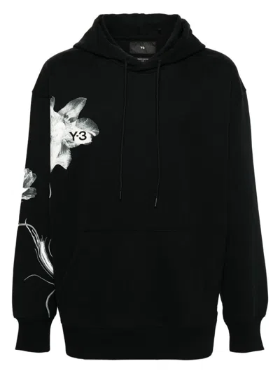 Y-3 Men's Floral Cotton Hoodie In Black