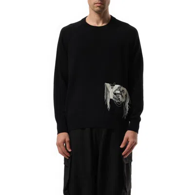 Y-3 MEN'S FRAYED LOGO KNIT SWEATER