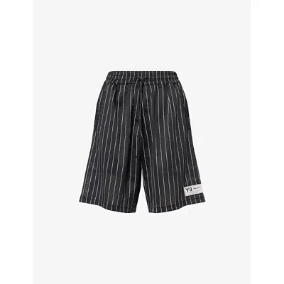 Y-3 Mens Black Logo-print Perforated Woven Sweat Shorts