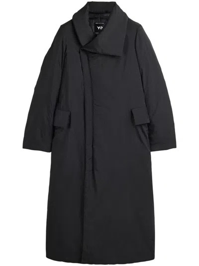 Y-3 Mid-thigh Length Black Coat With High Collar