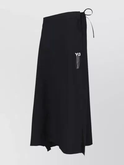 Y-3 Midi Wrap Skirt Knee Length Frayed Hem In Blue