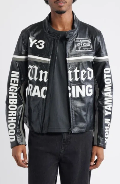 Y-3 Nbhd Leather Racer Jacket In Black