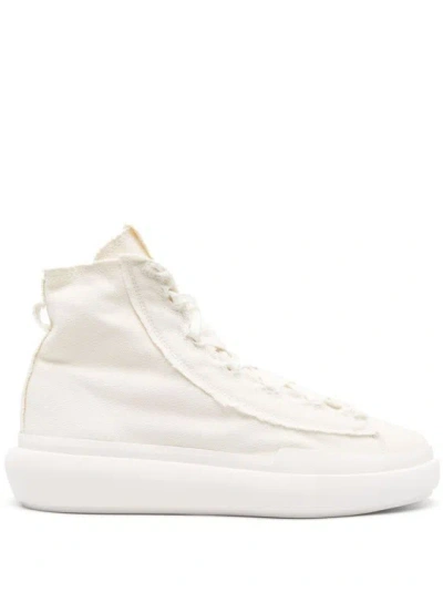 Y-3 Nizza Distressed High-top Sneakers In White